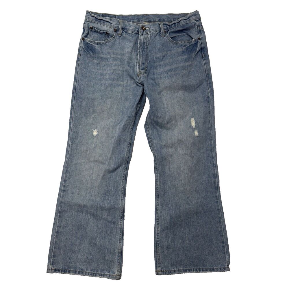 Flypaper Jeans Bootcut Mens Size‎ 36x30 (36x29 Fit) Distressed Grunge Light Wash